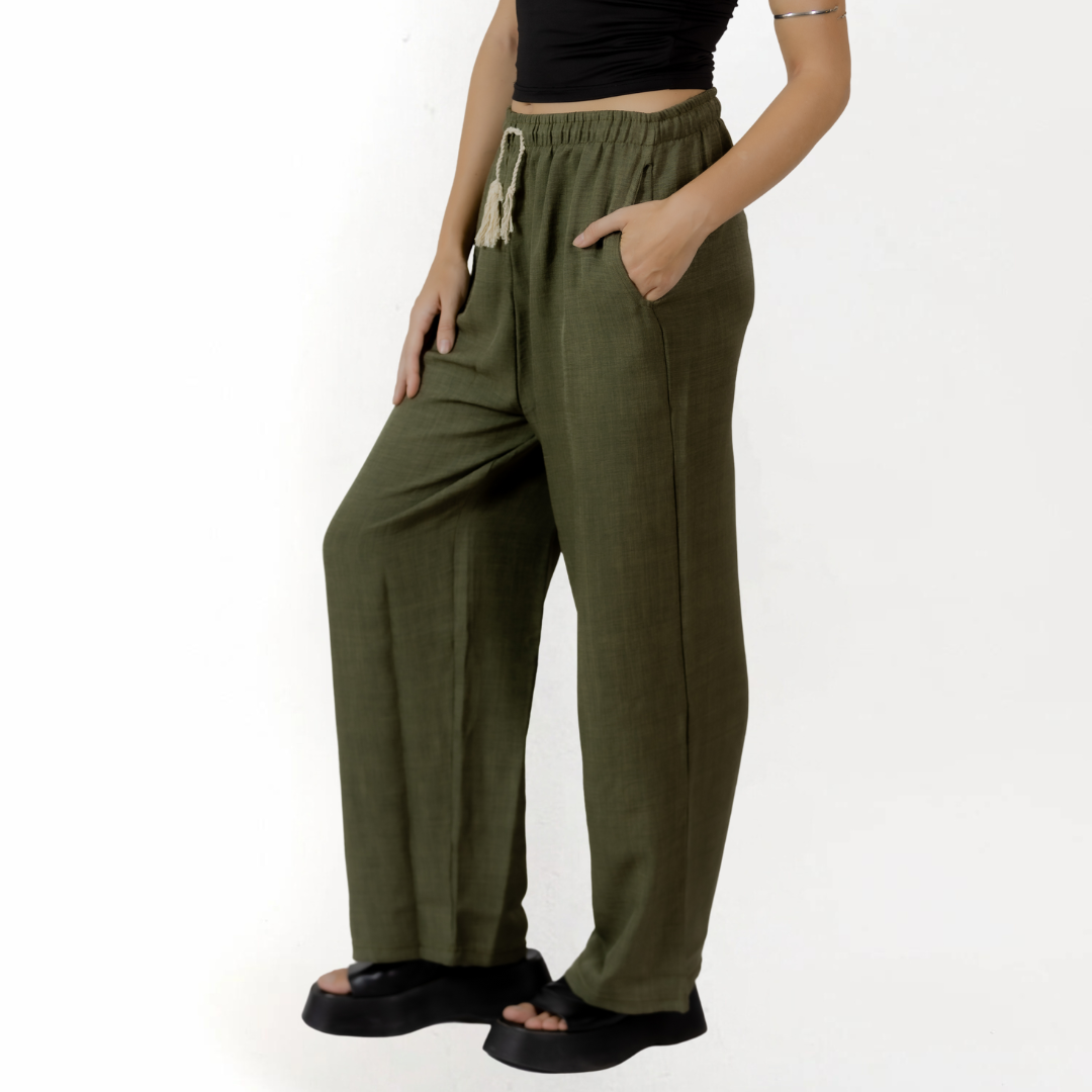 Olive Oasis Wide Leg Linen Pants