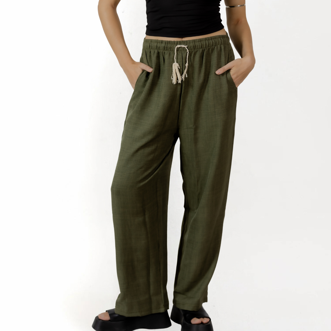 Olive Oasis Wide Leg Linen Pants