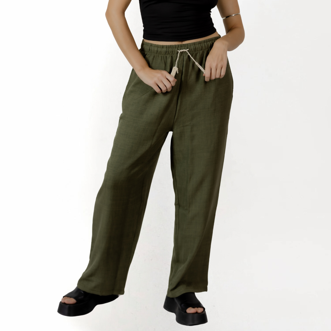 Olive Oasis Wide Leg Linen Pants